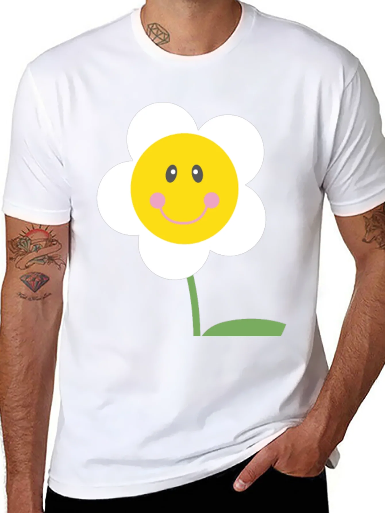 Happy Flower Graphic Tee - Black Cotton Shirt