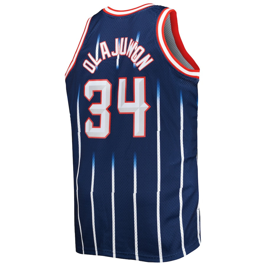 H.Rockets #34 Hakeem Olajuwon Big & Tall Hardwood Classics 1996-97 Swingman Jersey Navy Stitched American Basketball Jersey