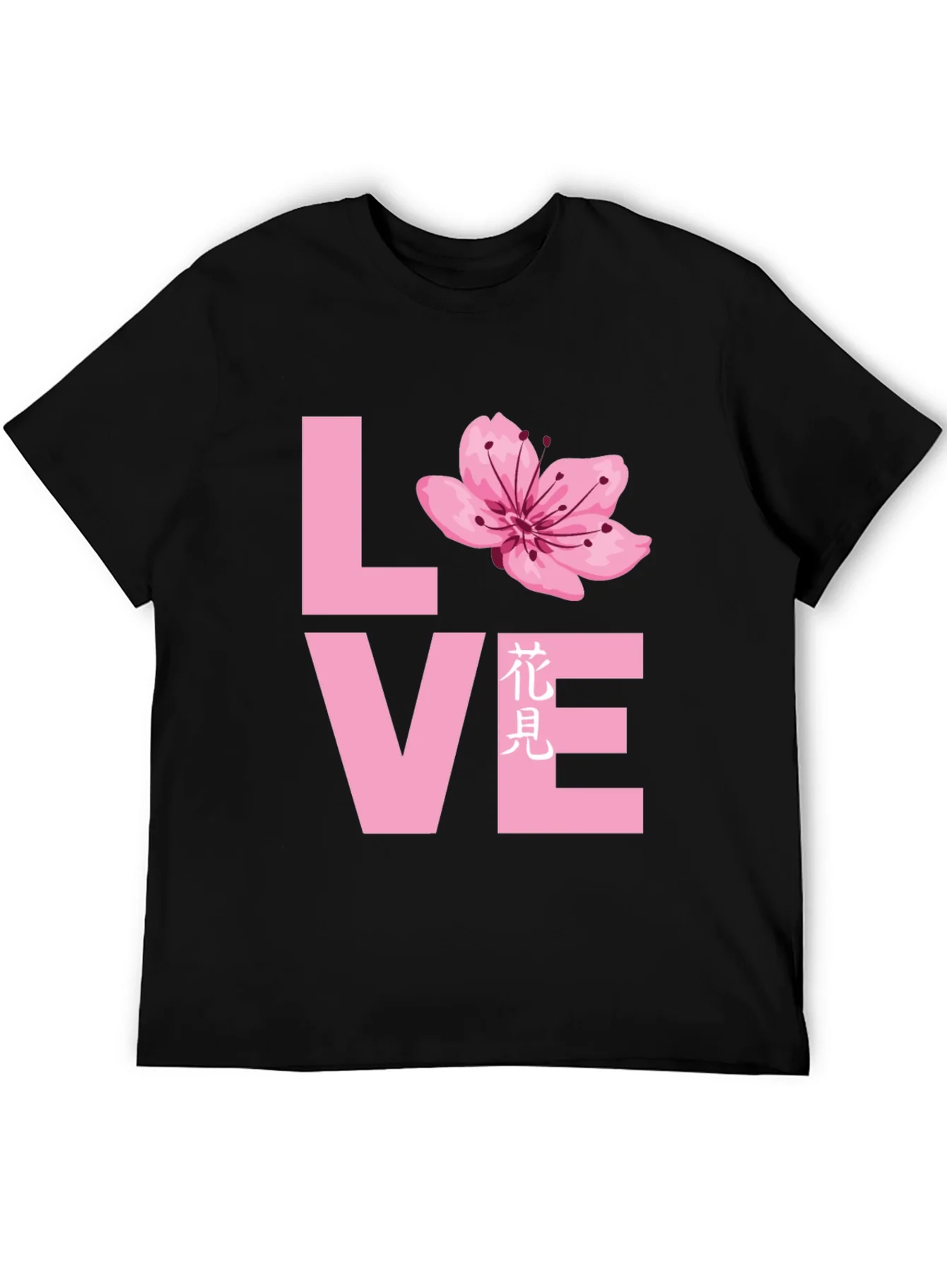 Love Cherry Blossom Graphic T-Shirt - Black
