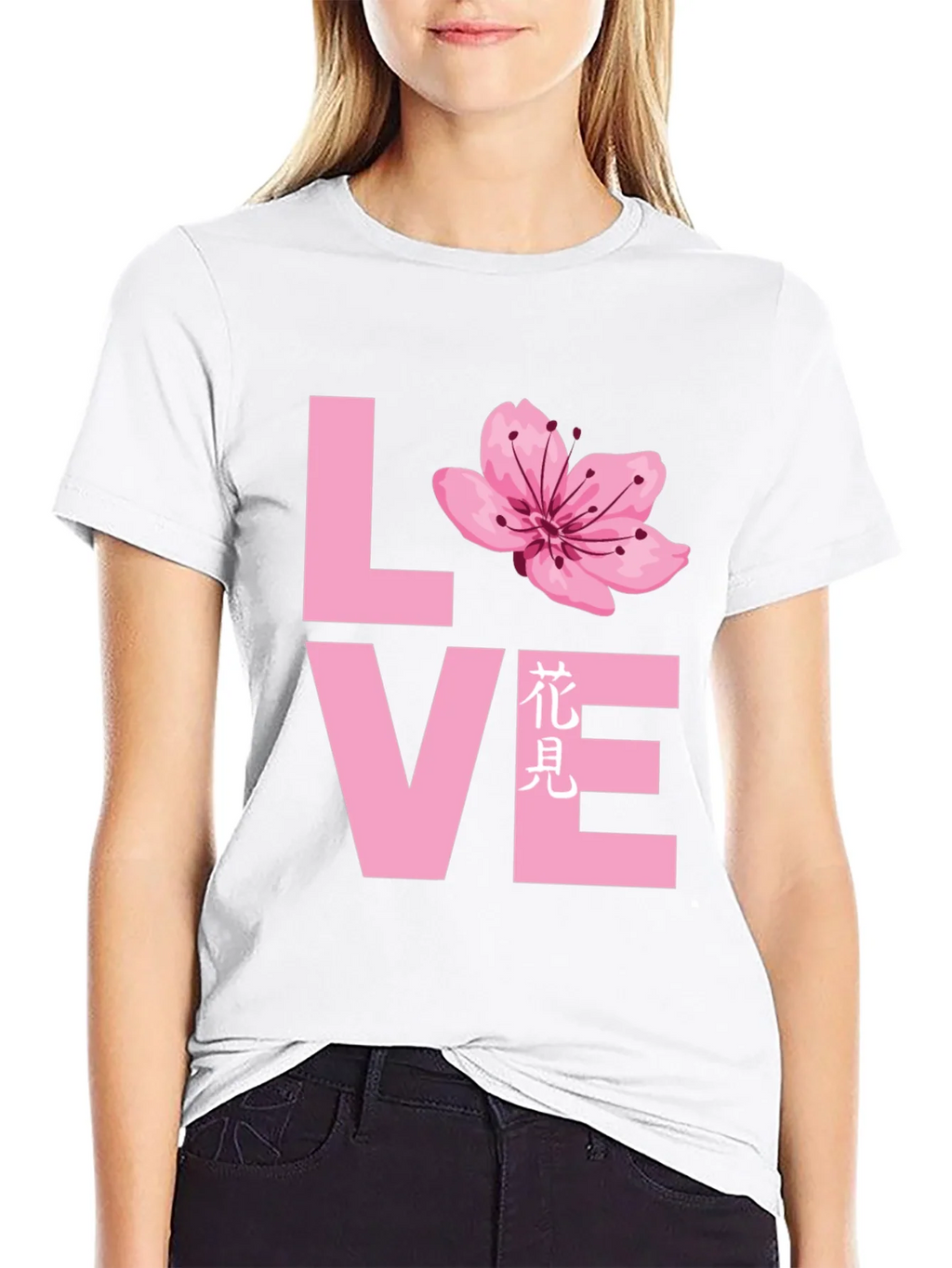 Love Cherry Blossom Graphic T-Shirt - Black