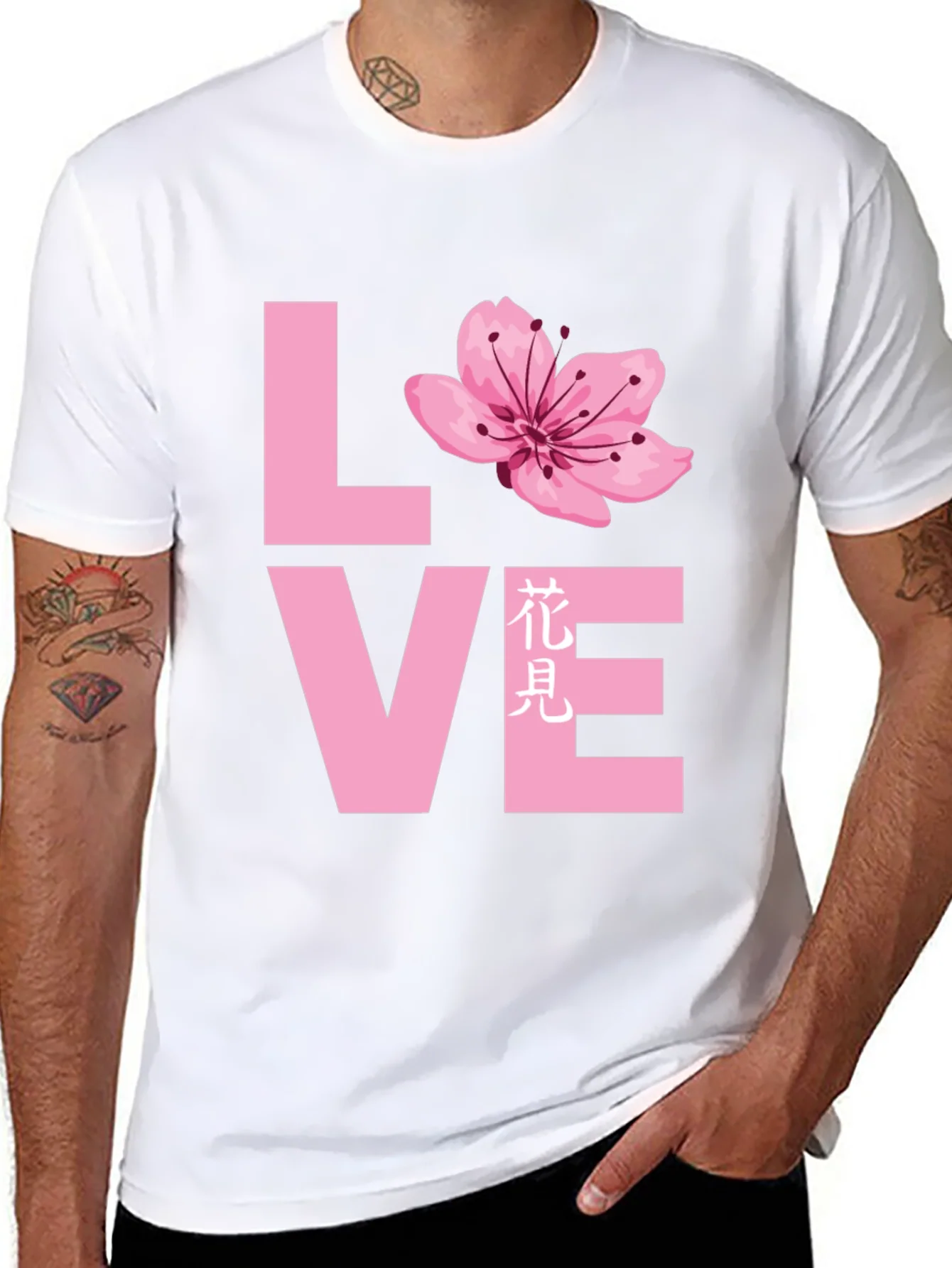 Love Cherry Blossom Graphic T-Shirt - Black