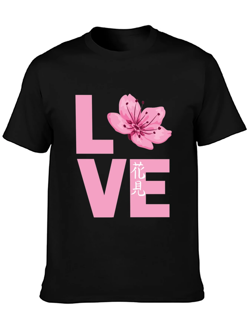 Love Cherry Blossom Graphic T-Shirt - Black