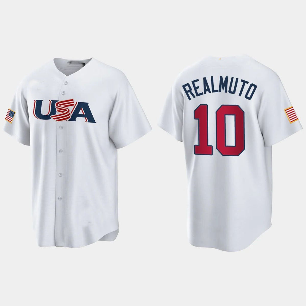 #10 J.T. REALMUTO PHILADELPHIA PHILLIES 2023 WORLD BASEBALL CLASSIC USA REPLICA JERSEYC WHITE Stitches Baseball Jerseys