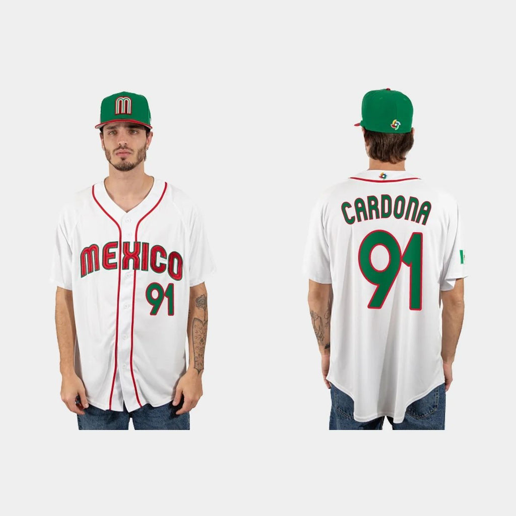 #91 JOSE CARDONA MEXICO BASEBALL 2023 WORLD BASEBALL CLASSIC JERSEYC WHITE Stitches Baseball Jerseys