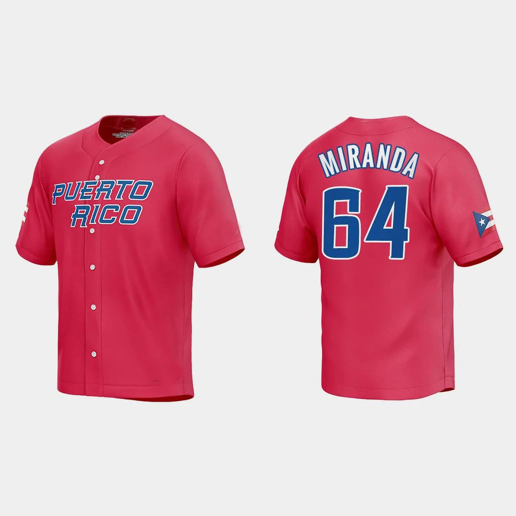 #64 JOSE MIRANDA PUERTO RICO BASEBALL 2023 WORLD BASEBALL CLASSIC JERSEYC RED Stitches Baseball Jerseys