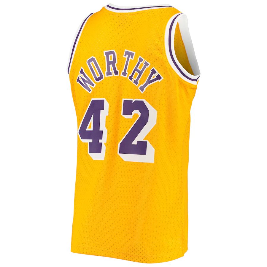 LA.Lakers #42 James Worthy 1984-85 Hardwood Classics Swingman Jersey Gold Stitched American Basketball Jersey