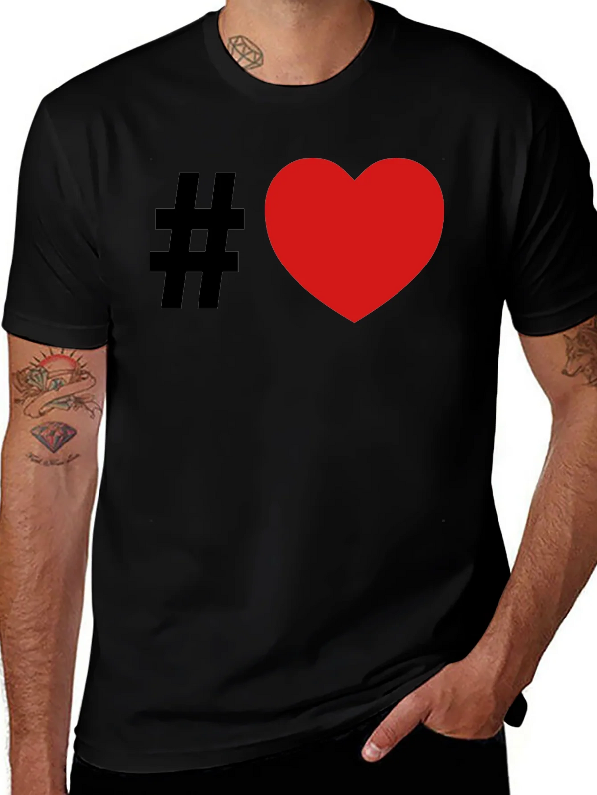Hashtag Heart Graphic Tee - Black Cotton T-Shirt