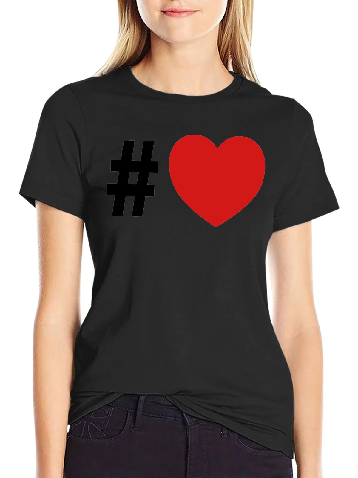 Hashtag Heart Graphic Tee - Black Cotton T-Shirt