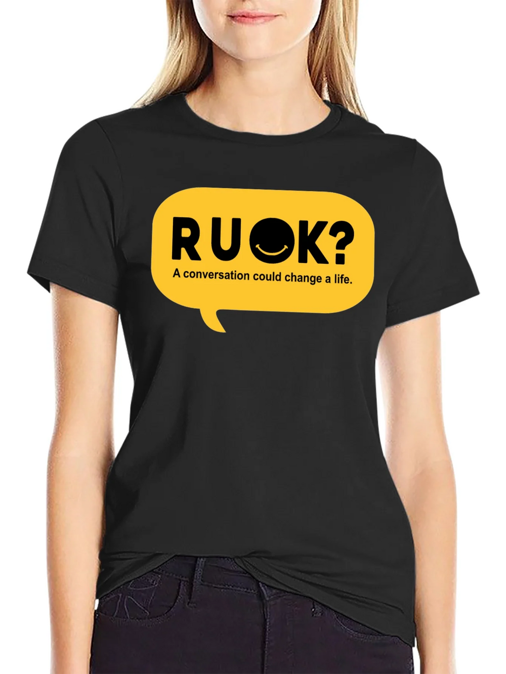 RU OK? Black Graphic T-Shirt - Conversation Starter