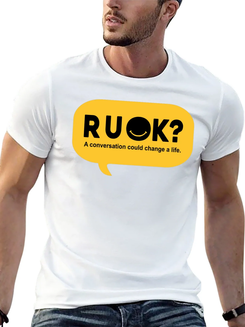 RU OK? Black Graphic T-Shirt - Conversation Starter