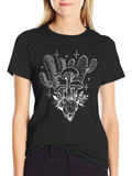 Black T-Shirt with Mushroom Cactus Graphic