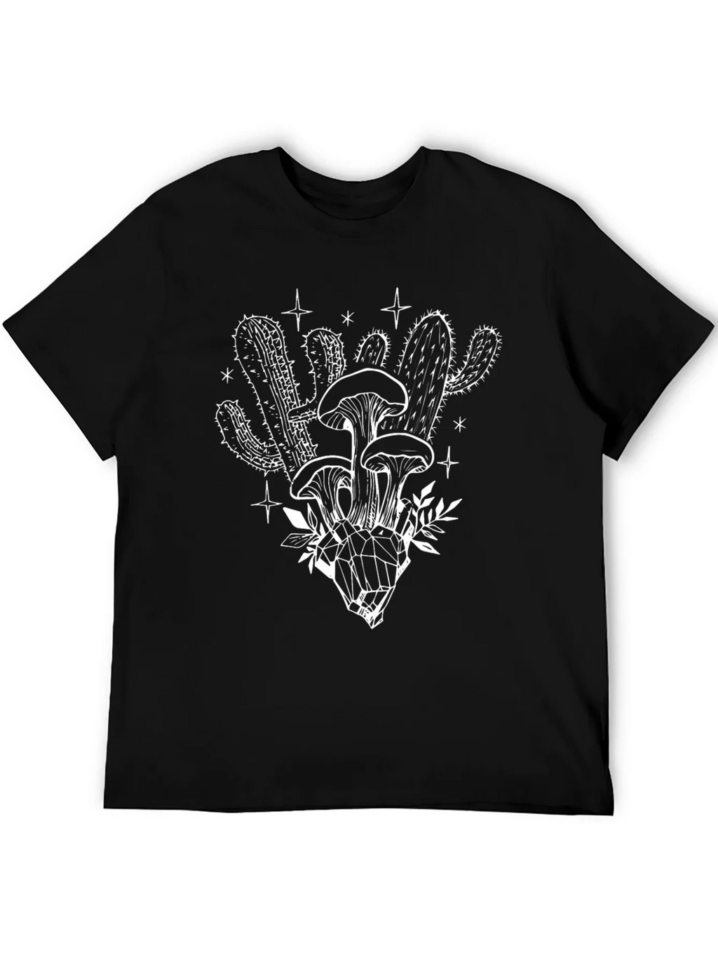 Black T-Shirt with Mushroom Cactus Graphic