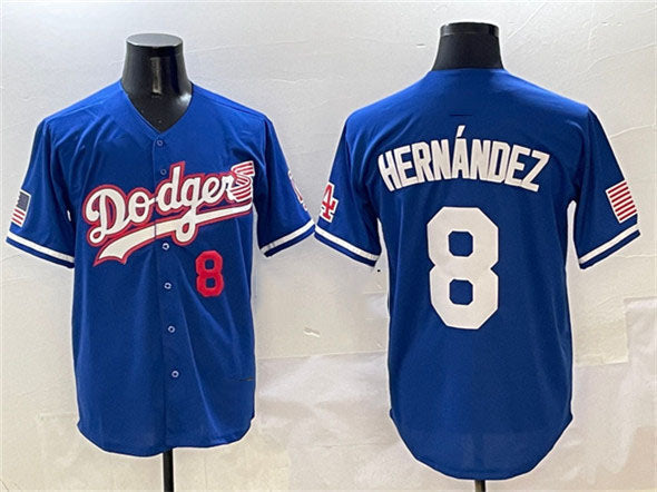 Los Angeles Dodgers #8 Enrique Hernndez Royal With American Flag Patch Limited Stitched Baseball Jersey