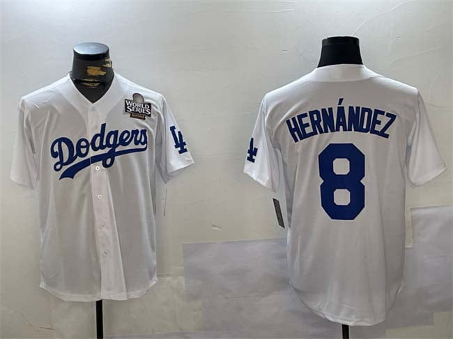 Los Angeles Dodgers #8 Enrique Hernndez White 2024 World Series Cool Base Stitched Baseball Jersey