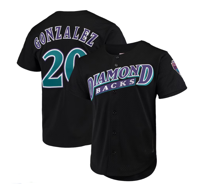 #20 Luis Gonzalez Arizona Diamondbacks Cooperstown Collection Mesh Batting Practice Button-Up Jersey - Black Stitches Baseball Jerseys
