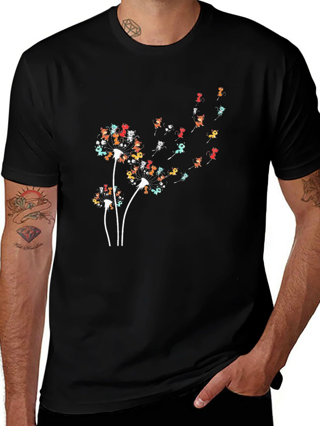 Dandelion Cat Black T-Shirt