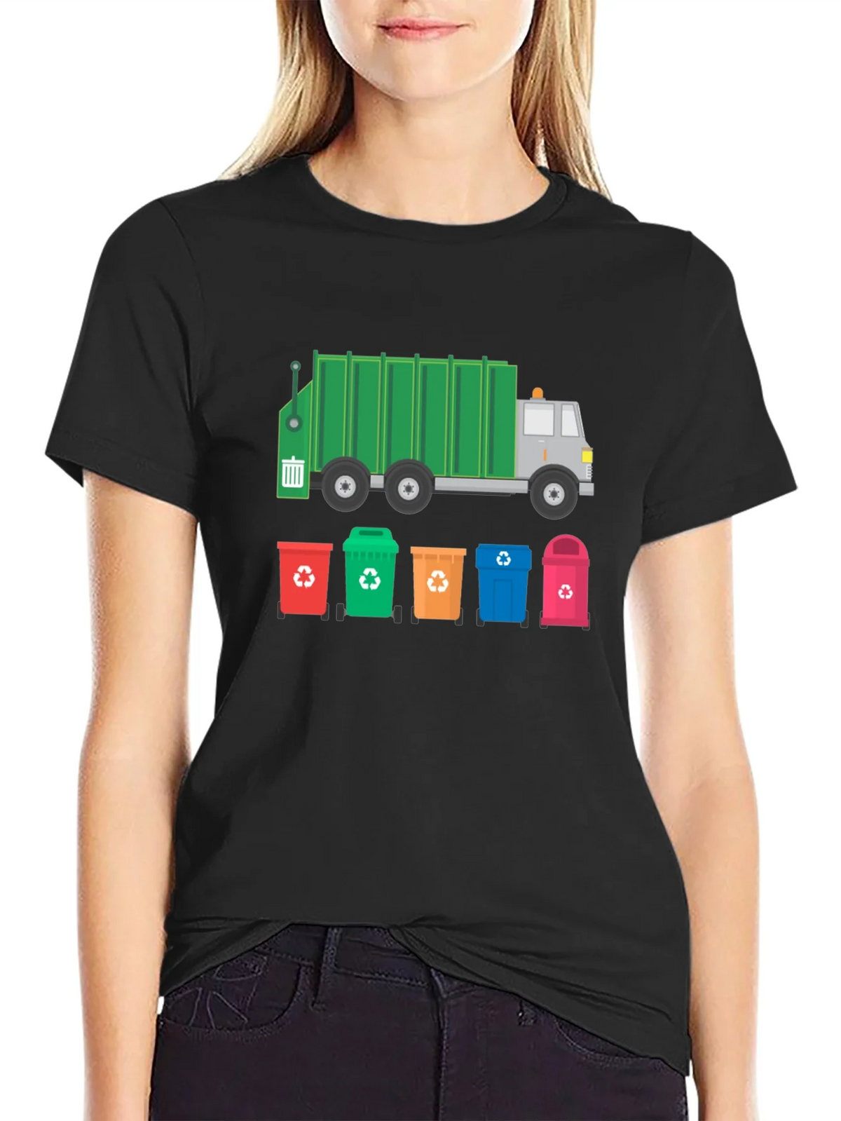 Recycle Truck & Bins Graphic Tee - Black Cotton T-Shirt