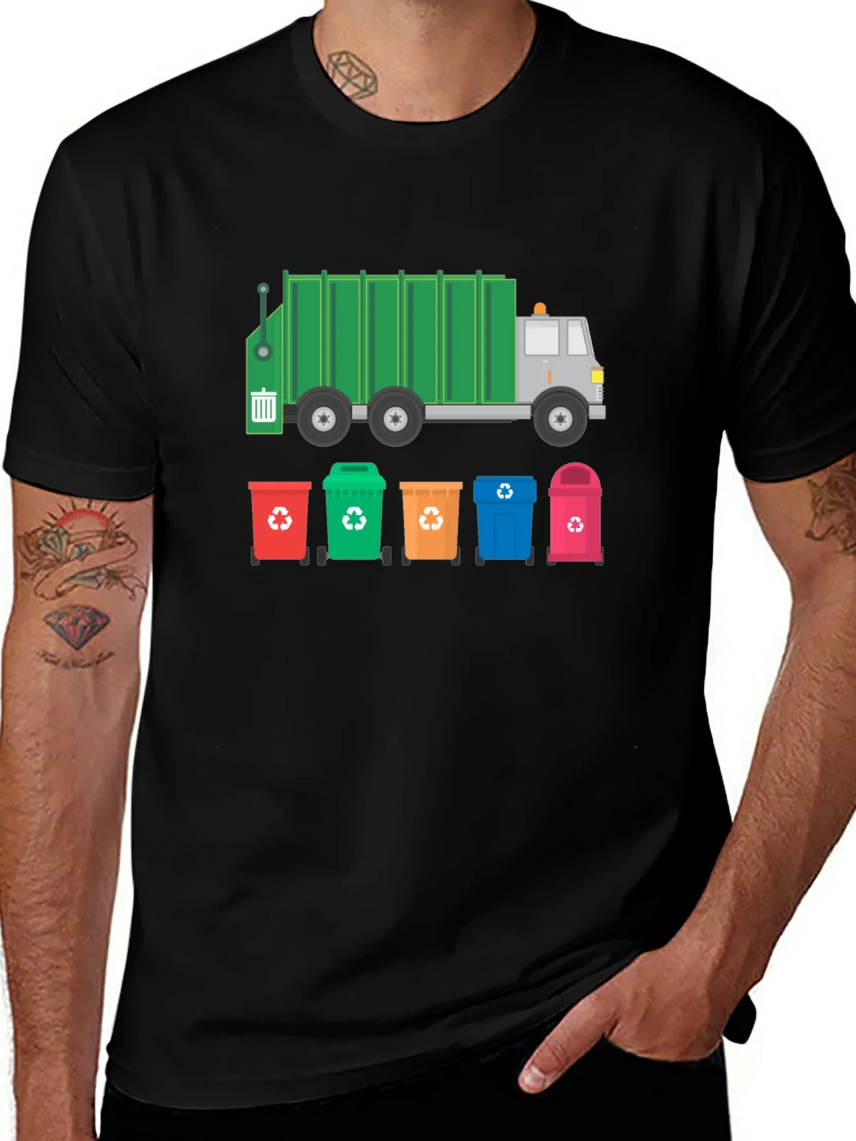 Recycle Truck & Bins Graphic Tee - Black Cotton T-Shirt
