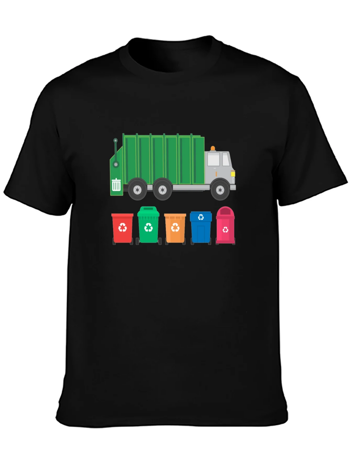 Recycle Truck & Bins Graphic Tee - Black Cotton T-Shirt