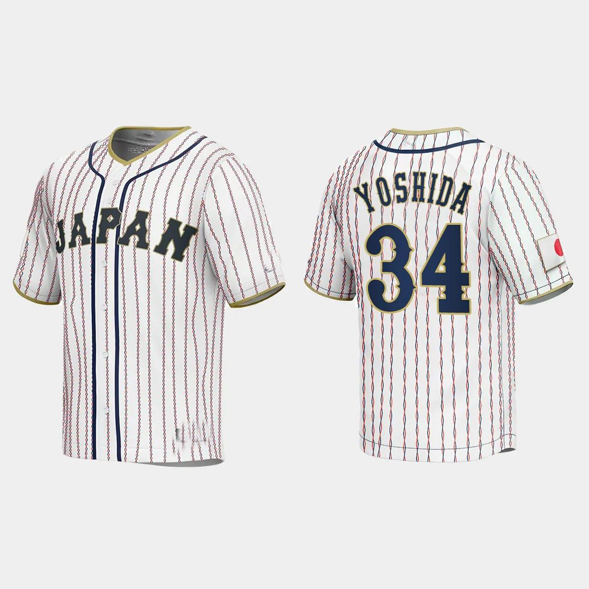 #34 MASATAKA YOSHIDA JAPAN BASEBALL 2023 WORLD BASEBALL CLASSIC JERSEYC WHITE Stitches Baseball Jerseys