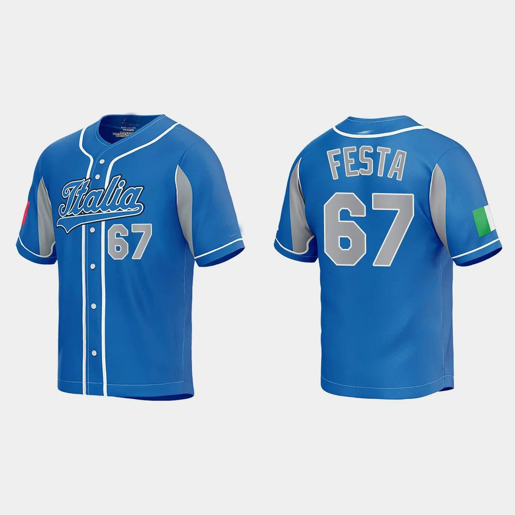 #67 MATT FESTA ITALY BASEBALL 2023 WORLD BASEBALL CLASSIC JERSEYC ROYAL Stitches Baseball Jerseys