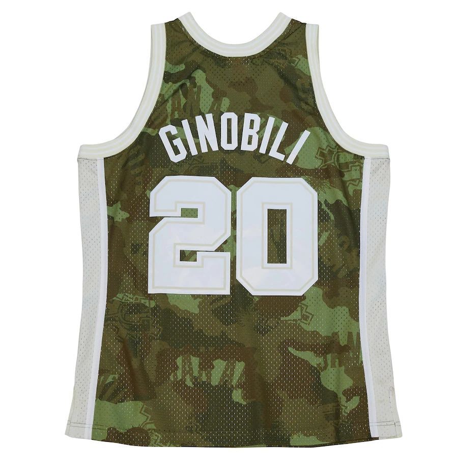 S.Antonio Spurs #20 Manu Ginobili Unisex Hardwood Classics 2002-03 Ghost Green Swingman Jersey Camo Stitched American Basketball Jersey