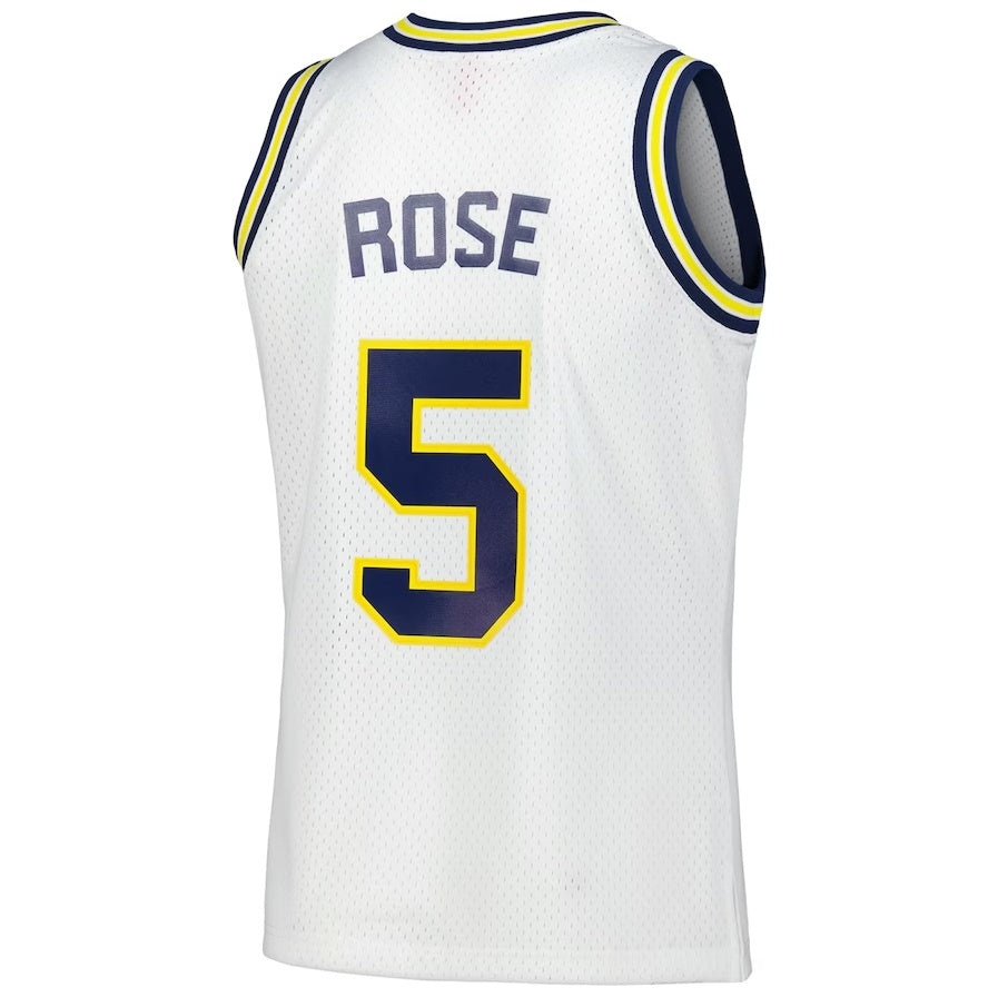 M.Wolverines #5 Jalen Rose 1991-92 Swingman Player Jersey - White Stitched American College Jerseys