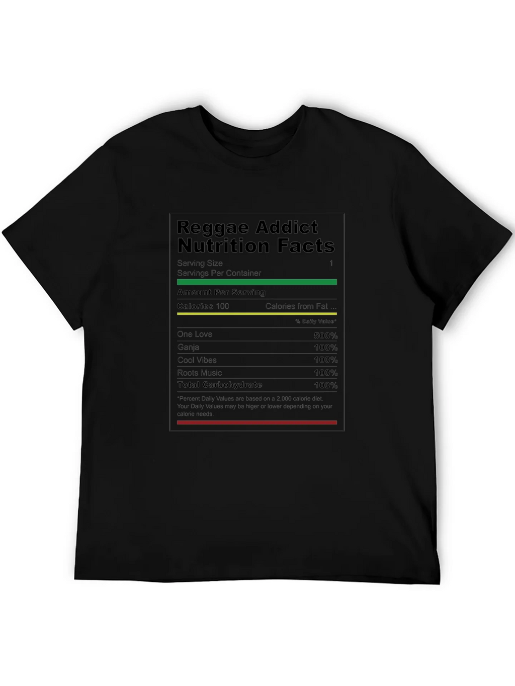 Reggae Addict Nutrition Facts T-Shirt - Black