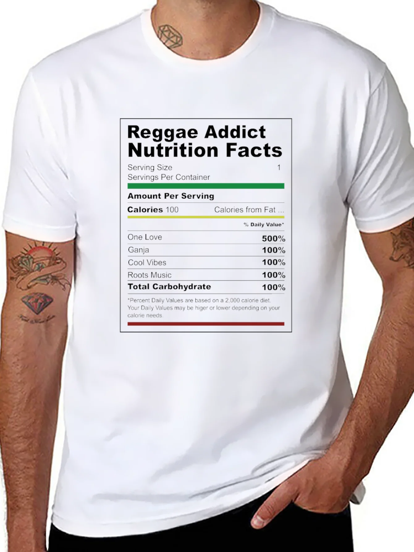 Reggae Addict Nutrition Facts T-Shirt - Black