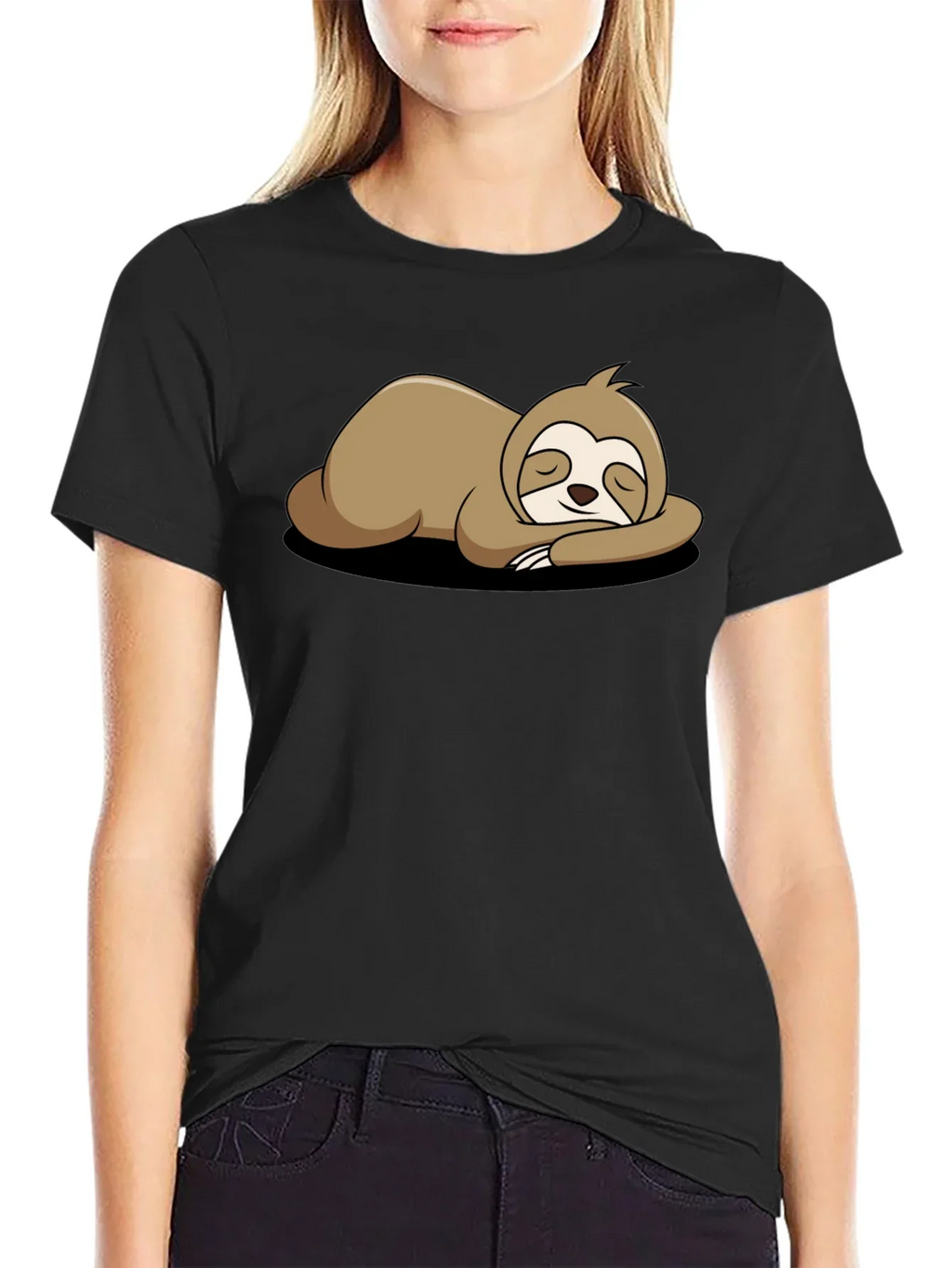 Relaxed Sloth Graphic Tee - Black Comfort