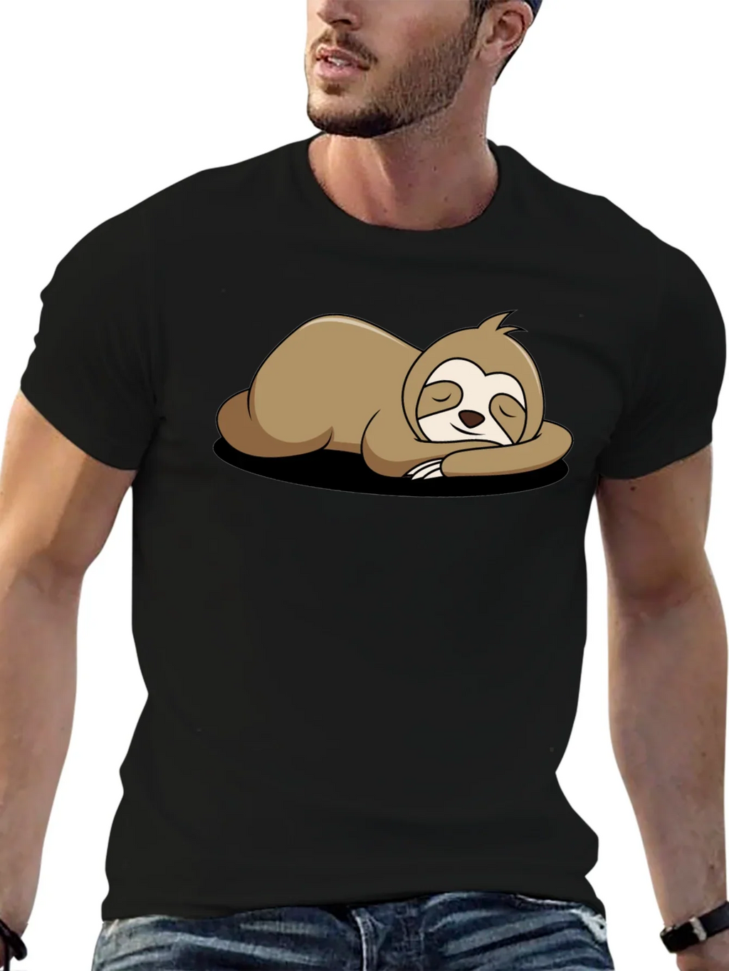 Relaxed Sloth Graphic Tee - Black Comfort