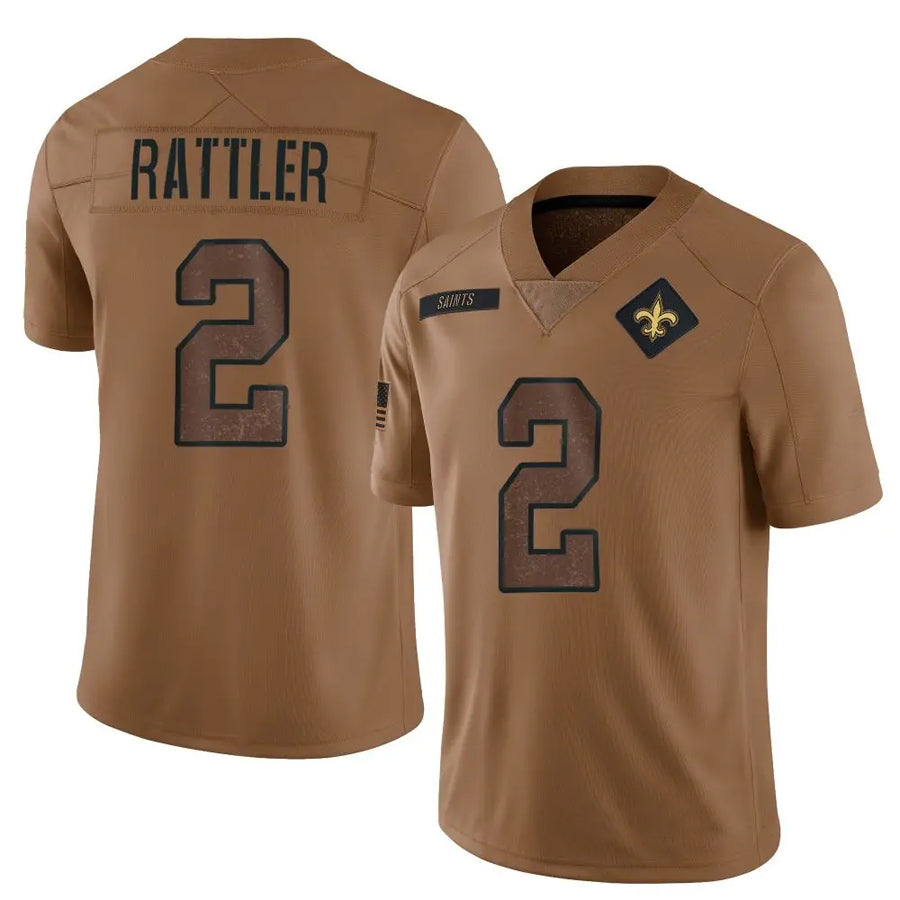 NO.Saints #2 Spencer Rattler Player Brown Salute To Service Limited Football Jerseys