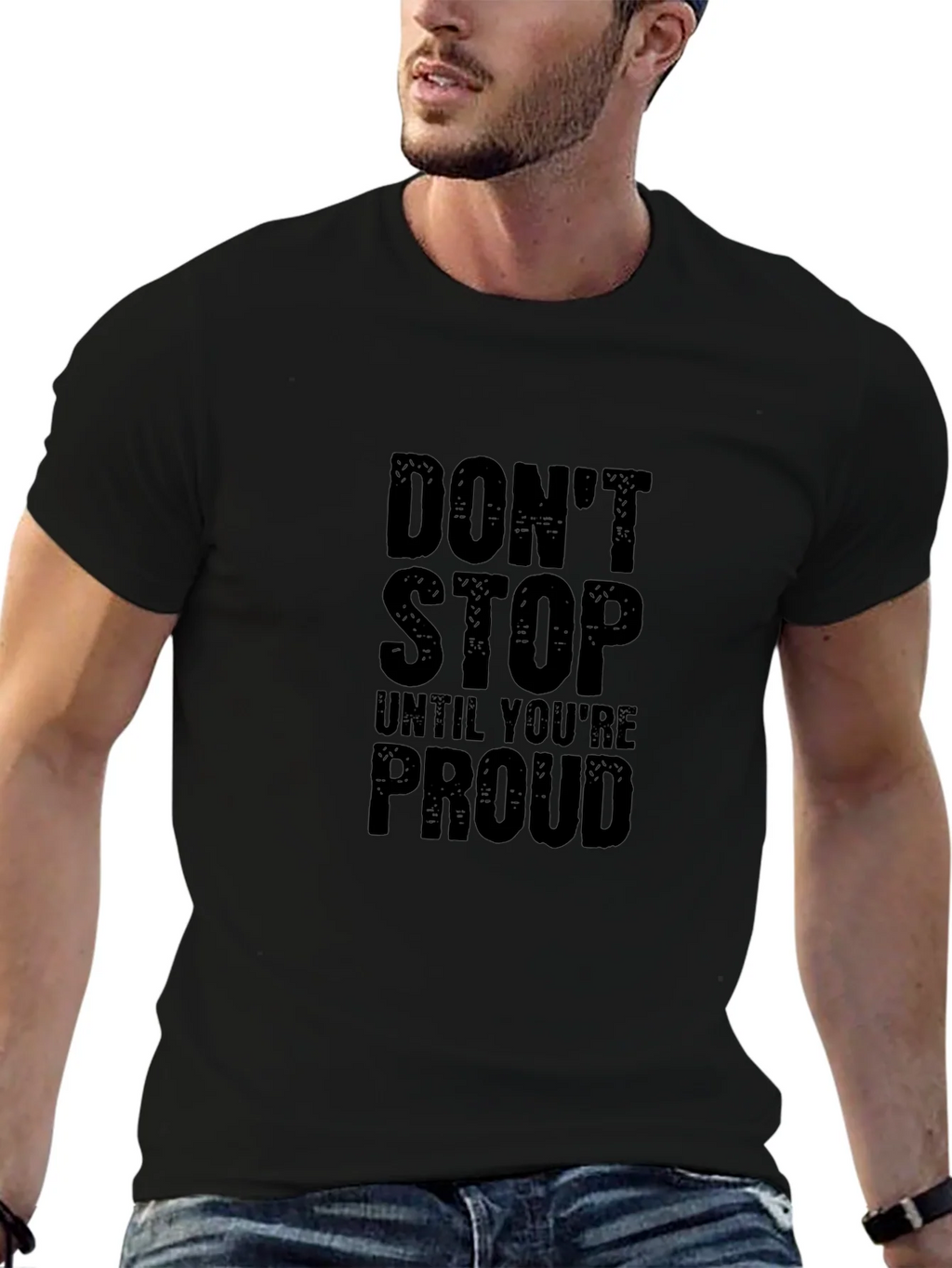 Motivational Dont Stop Graphic Tee - Black Cotton