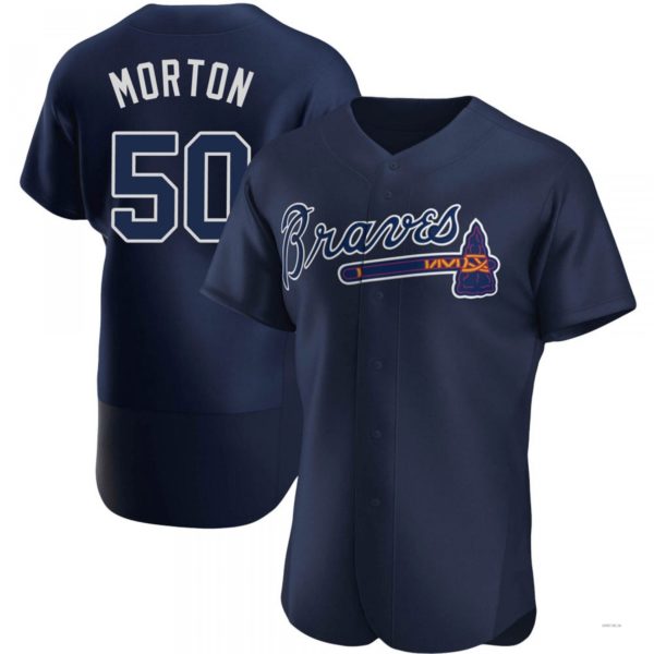 Atlanta Braves #50 Charlie Morton Navy Alternate Team Name Jersey Stitches Baseball Jerseys