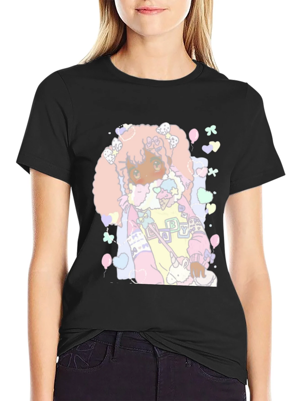 Kawaii Anime Graphic Tee - Pastel Goth Style