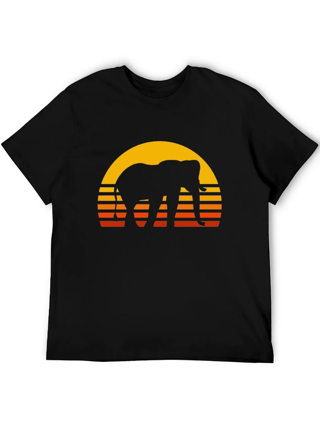 Elephant Sunset T-Shirt - Retro Style Black Tee