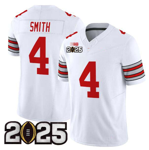 O.State Buckeyes #4 Jeremiah Smith White 2025 CFP Final Patch F.U.S.E. Vapor Limited Stitched Football American College Jerseys