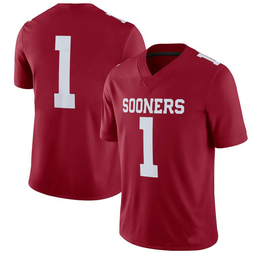 #1 O.Sooners Jordan Brand Home Game Jersey Crimson Football Jersey Stitched American College Jerseys