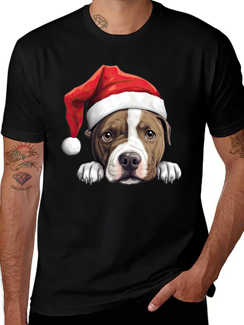 Dog in Santa Hat Graphic Tee