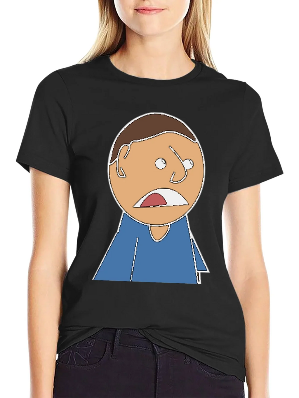 Cartoon Expression T-Shirt - Black Cotton Tee