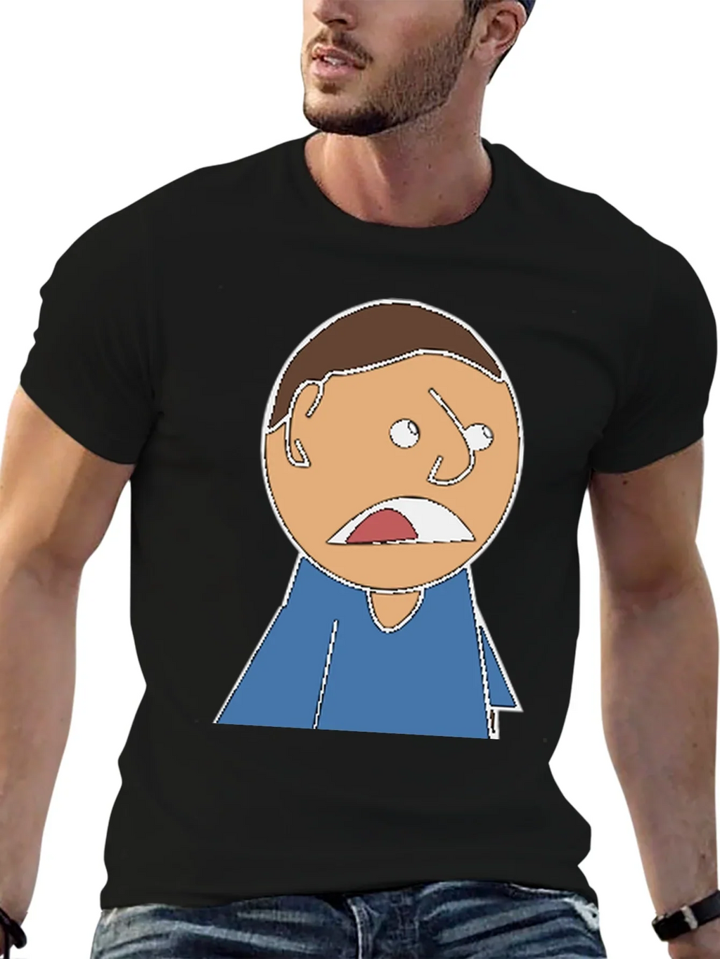 Cartoon Expression T-Shirt - Black Cotton Tee