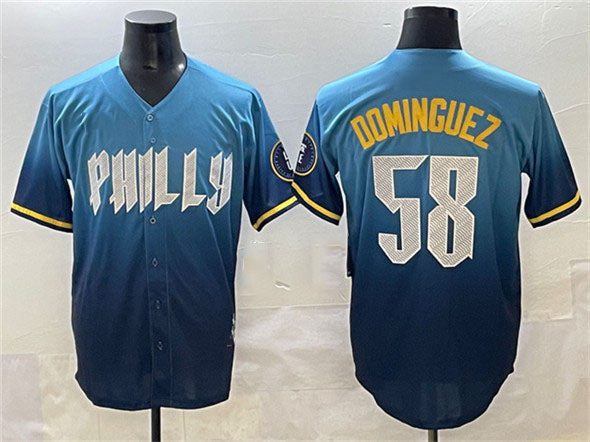 Philadelphia Phillies #58 Seranthony Domnguez Blue 2024 City Connect Limited Stitched Baseball Jersey