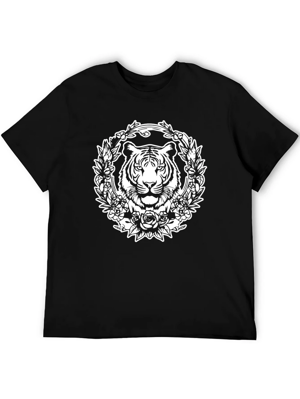 Tiger Floral Wreath Graphic Tee - Black