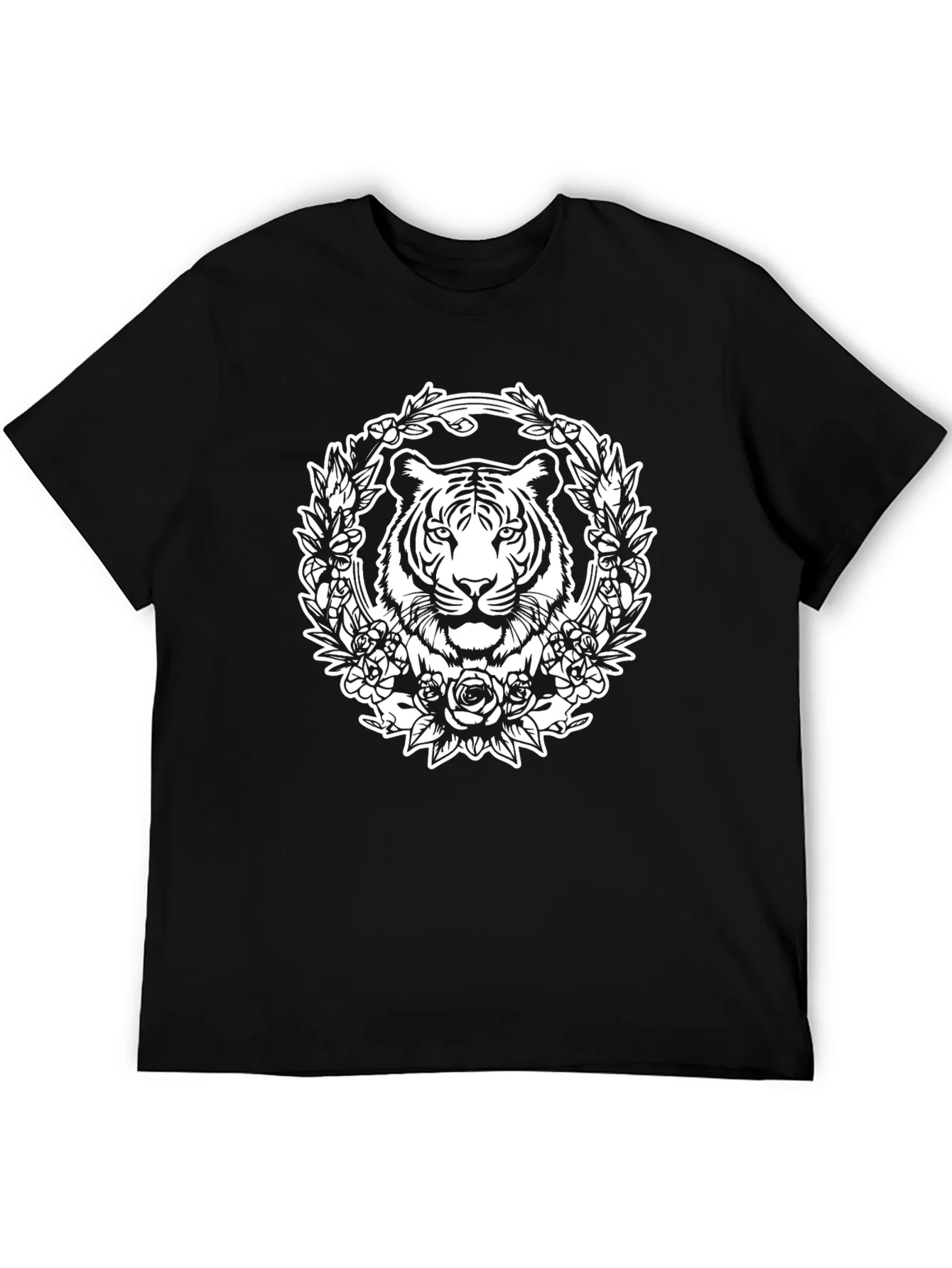 Tiger Floral Wreath Graphic Tee - Black