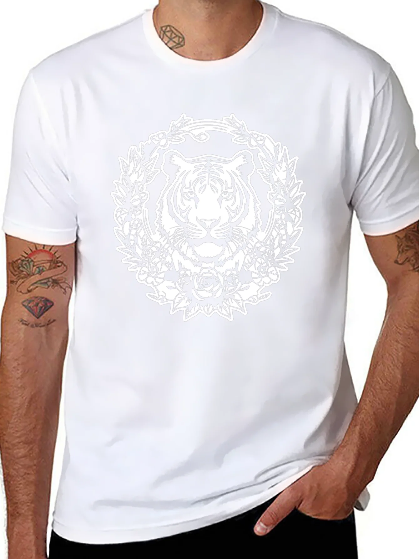 Tiger Floral Wreath Graphic Tee - Black