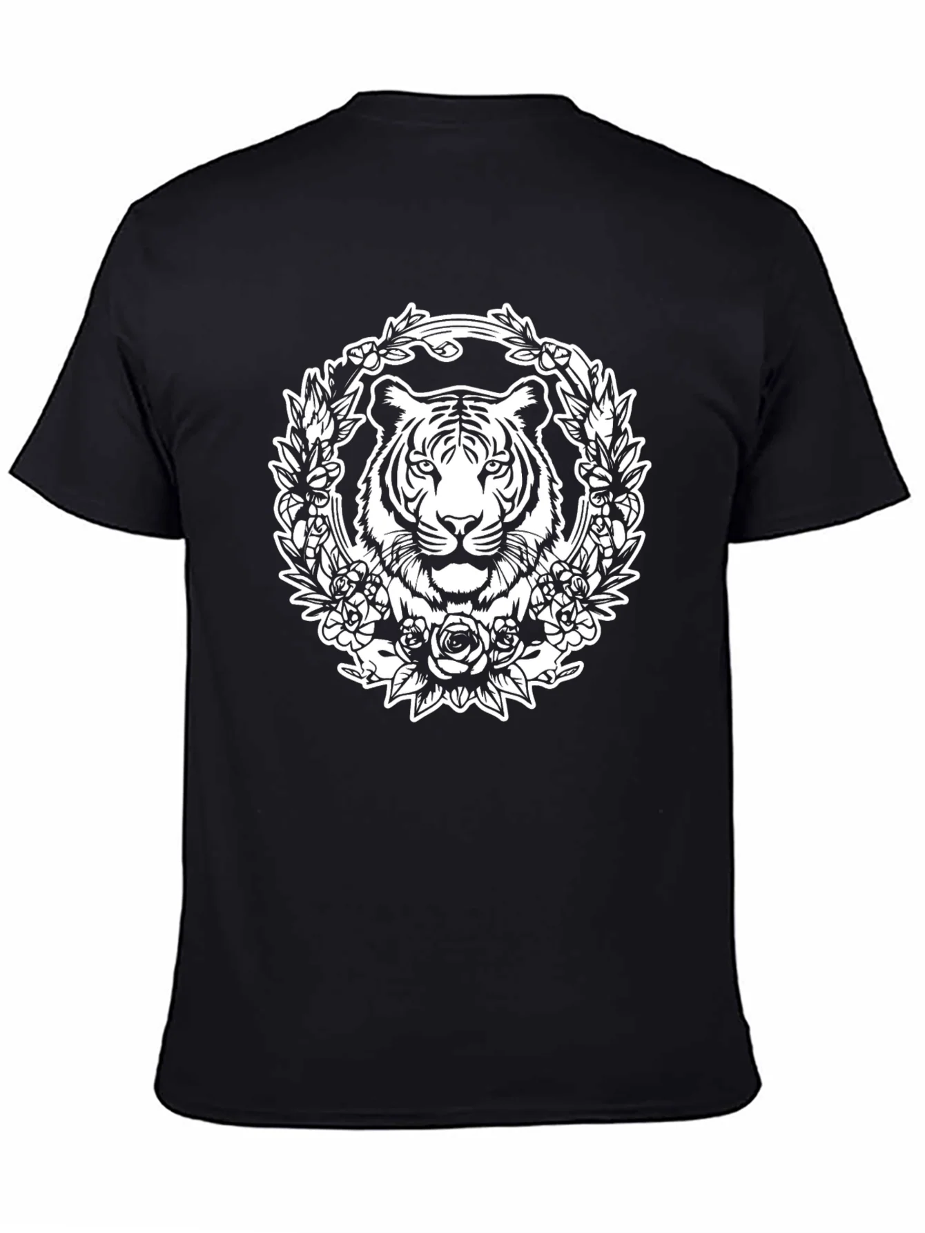 Tiger Floral Wreath Graphic Tee - Black