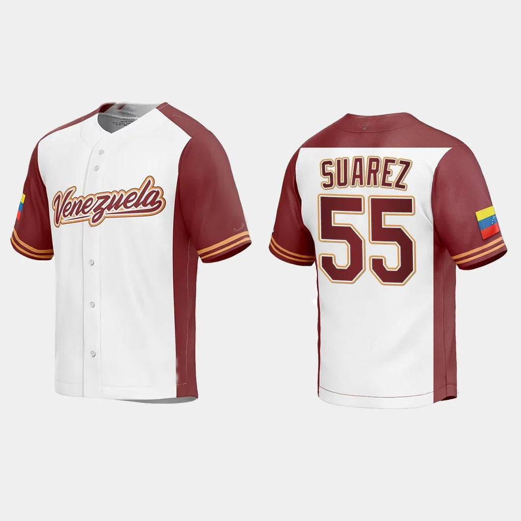 #55 RANGER SUAREZ VENEZUELA BASEBALL 2023 WORLD BASEBALL CLASSIC REPLICA JERSEYC WHITE Stitches Baseball Jerseys