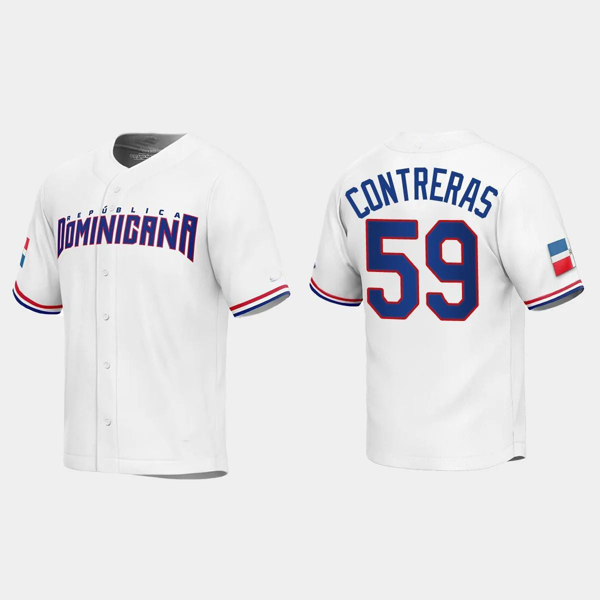 #59 ROANSY CONTRERAS DOMINICAN REPUBLIC BASEBALL 2023 WORLD BASEBALL CLASSIC REPLICA JERSEYC WHITE Stitches Baseball Jerseys