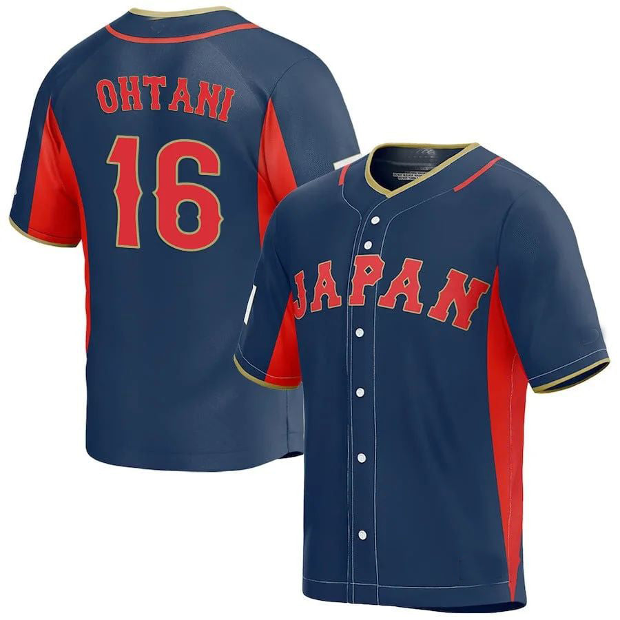 #16 SHOHEI OHTANI JAPAN BASEBALL 2023 WORLD BASEBALL CLASSIC JERSEY C NAVY Stitches Baseball Jerseys