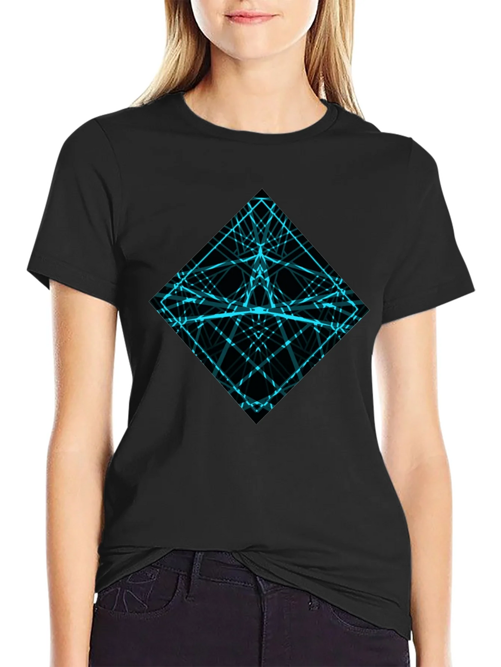 Geometric Lines Graphic Tee - Mens Black Shirt